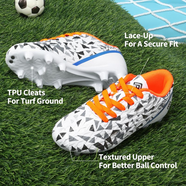 Boys & Girls Soccer Cleats Shoes - WHITE ROYAL BLUE ORANGE - 2
